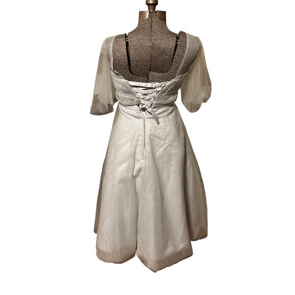 Vintage Inspired Light Gray Tulle Dress Corset Back Tea Length Bridal Prom M - Picture 6 of 13